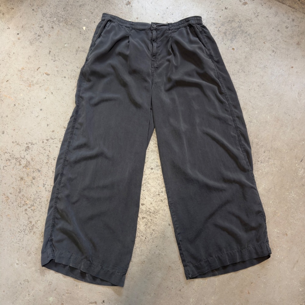 Aerie Wide Leg Lyocell Pants XL Gray Elastic Waist Pleated Relaxed Trousers